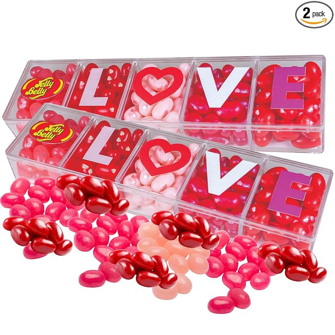 Needzo Valentines Day Love Jelly Bean Clear Gift Box, Assorted Flavor Pink and Red Small Chewy Ca... | Amazon (US)