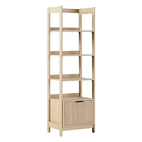 Walker Edison Transitional Reeded Narrow Open Bookshelf with Drawer Home Office Living Room, Bedroom, 4-Shelf Bookcase with Bottom Storage, 22 Inch, Coastal Oak | Amazon (US)
