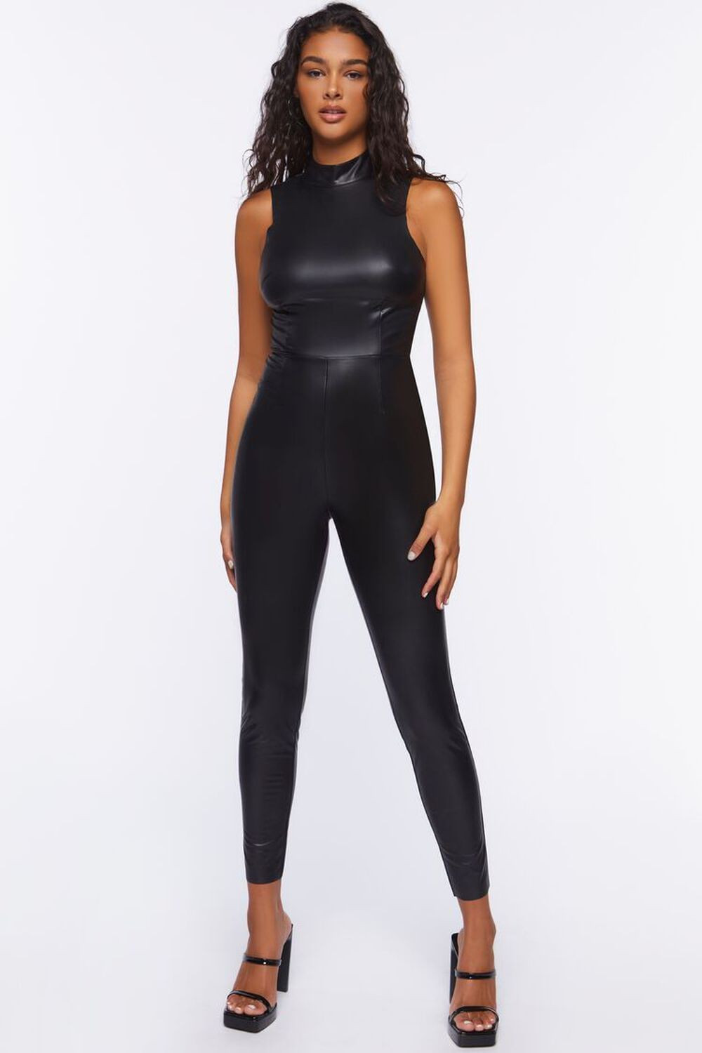 Faux Leather Mock Neck Jumpsuit | Forever 21 | Forever 21 (US)