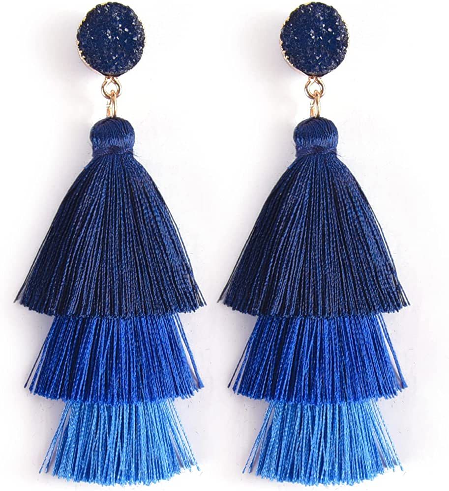 BELMARTI Colorful Christmas Tree Layered Tassel Earrings, Druzy Stud Bohemian Dangle Drop Earring... | Amazon (US)