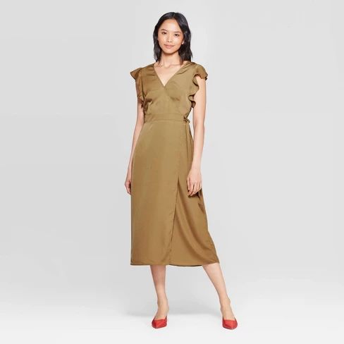 Women's Short Flutter Sleeve V-Neck A Line Midi Dress - Who What Wear™ | Target