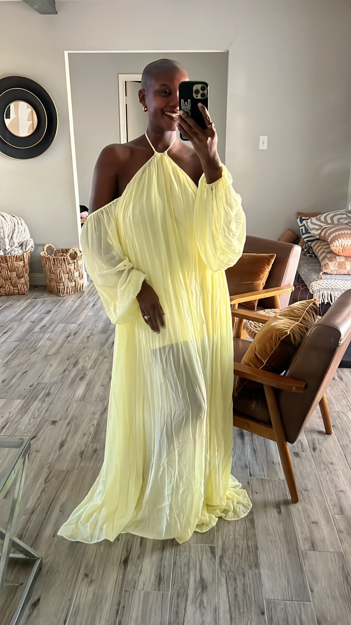 Yellow halter off the shoulder maxi dress, great wedding guest dress! I’m wearing a medium but I should have sized down to an XS  

#LTKWedding