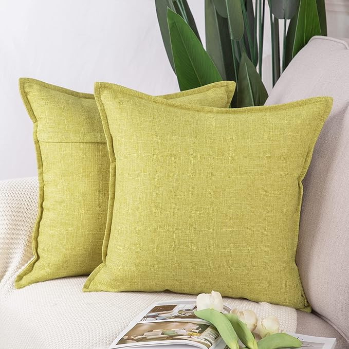MADIZZ Set of 2 Linen Throw Pillow Covers 22x22 Inch Yellowish Green Soft Decorative Cushion Cove... | Amazon (US)