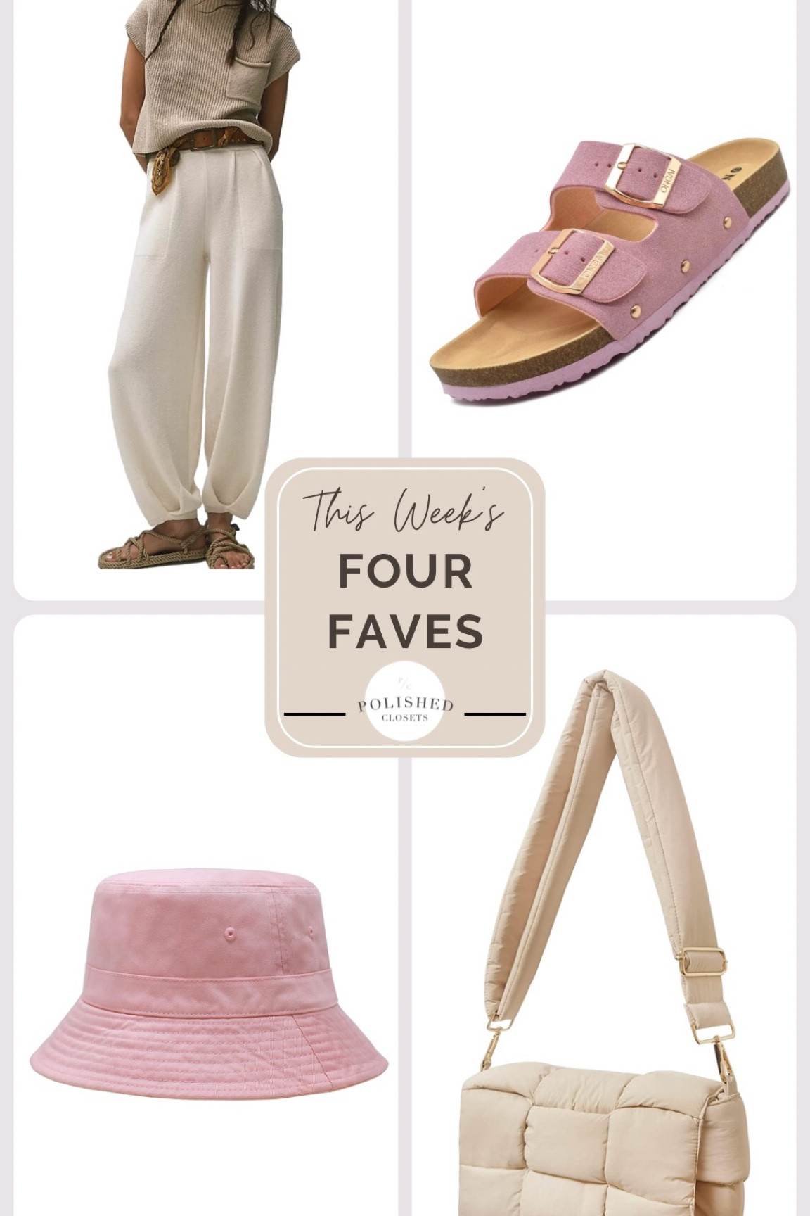 Blush pink and neutral beige - my 4 faves! #blush #neutrals #birkenstockdupe #buckethat #freepeopledupe #pufferbag

#LTKstyletip #LTKunder100 #LTKunder50