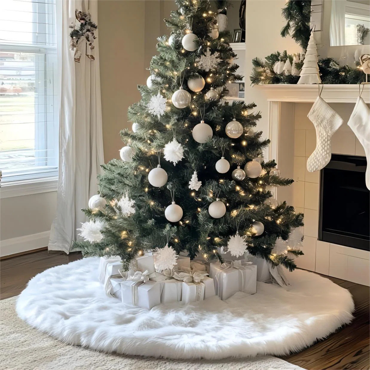 48 Inch Faux Fur Christmas Tree Skirt White Plush Skirt For Merry Christmas Party Christmas Tree ... | Wayfair North America