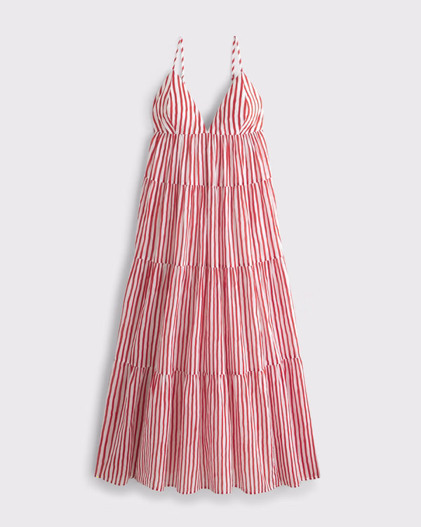 Bra-Free V-Neck Tiered Flowy Maxi Dress | Abercrombie & Fitch (US)
