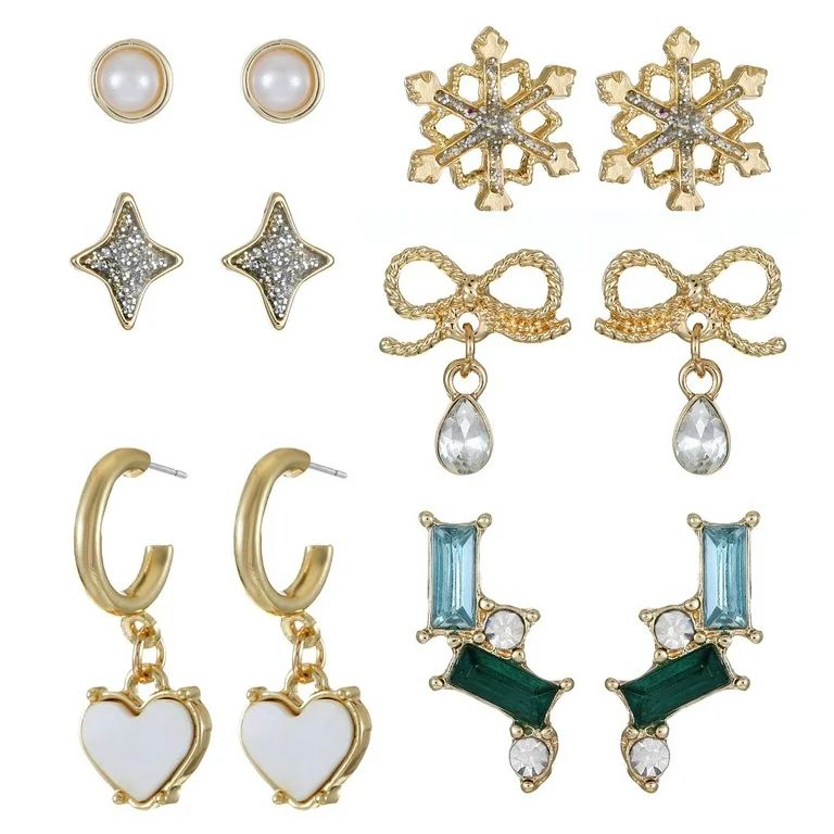 Packed Party Women's Goldtone Winter-Wonderland Holiday Motif Earring Set, 6 Pairs - Walmart.com | Walmart (US)