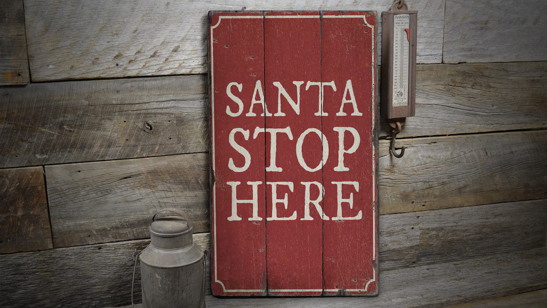 Santa Stop Here Sign, Christmas Decor Sign, Holidays Gift Sign, Santa Holiday Signs, Wood Sign - ... | Etsy (US)