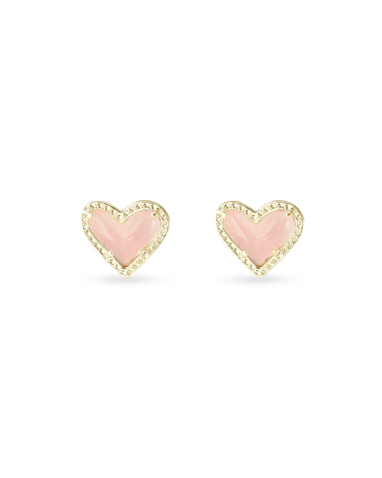 Ari Heart Gold Stud Earrings in Rose Quartz | Kendra Scott