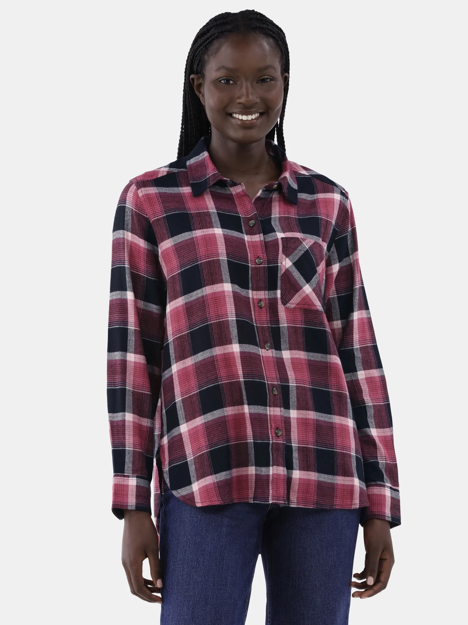 Time and Tru Women's Button Down Flannel Shirt with Long Sleeves, Sizes XS-3XL | Walmart (US)