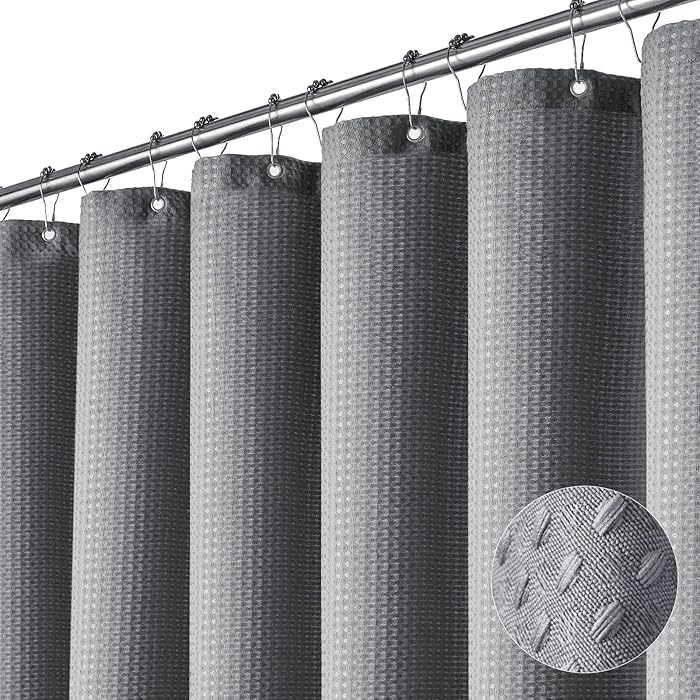 Dynamene Grey Fabric Shower Curtain for Bathroom - Waffle Weave Textured Heavy Duty , 256GSM Hote... | Amazon (US)