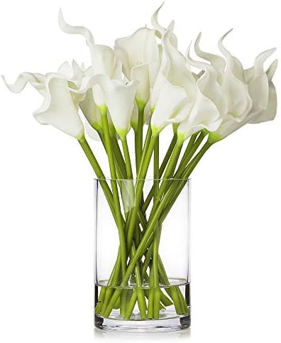 Enova Home 20 Pieces Artificial Real Touch Lilies Flower Arrangement in Glass Vase with Faux Wate... | Amazon (US)