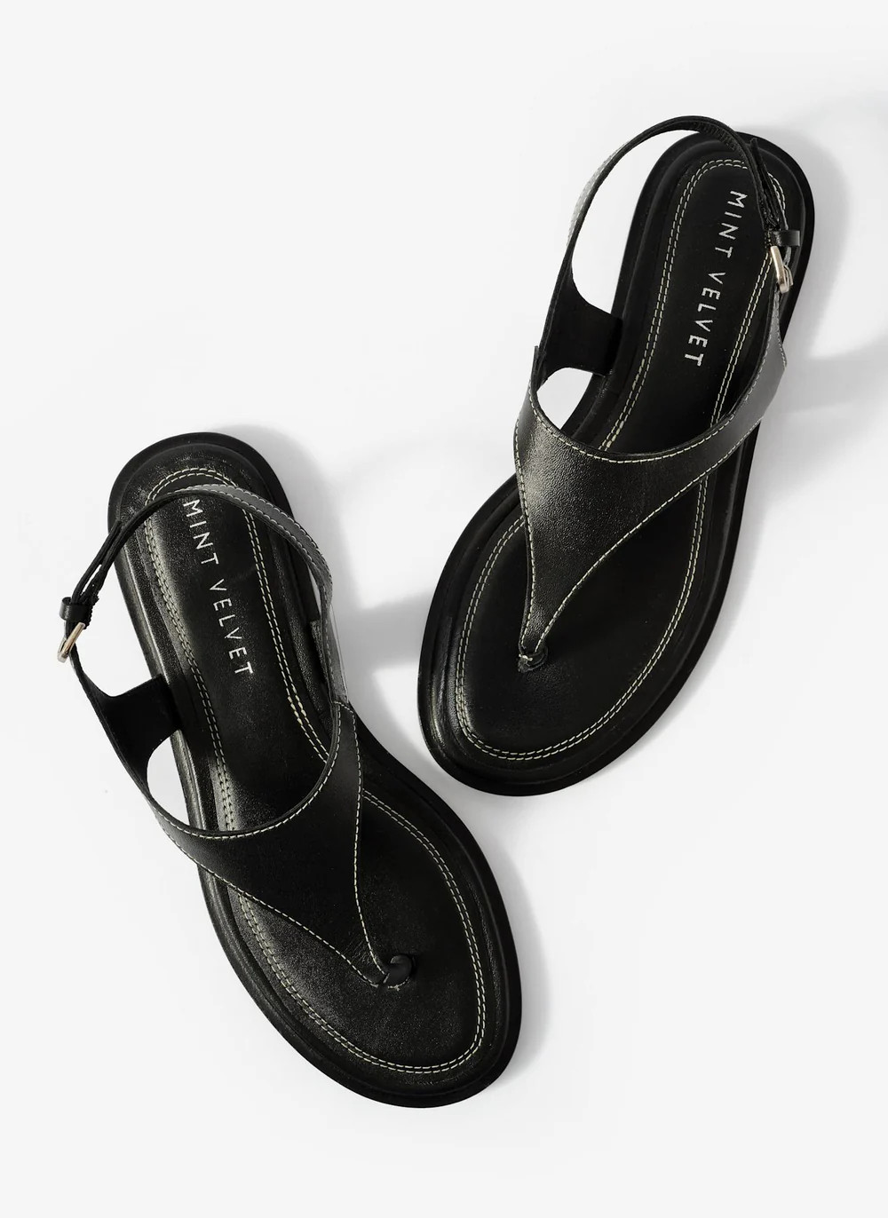 Luna Black Slingback Leather Sandals | Mint Velvet