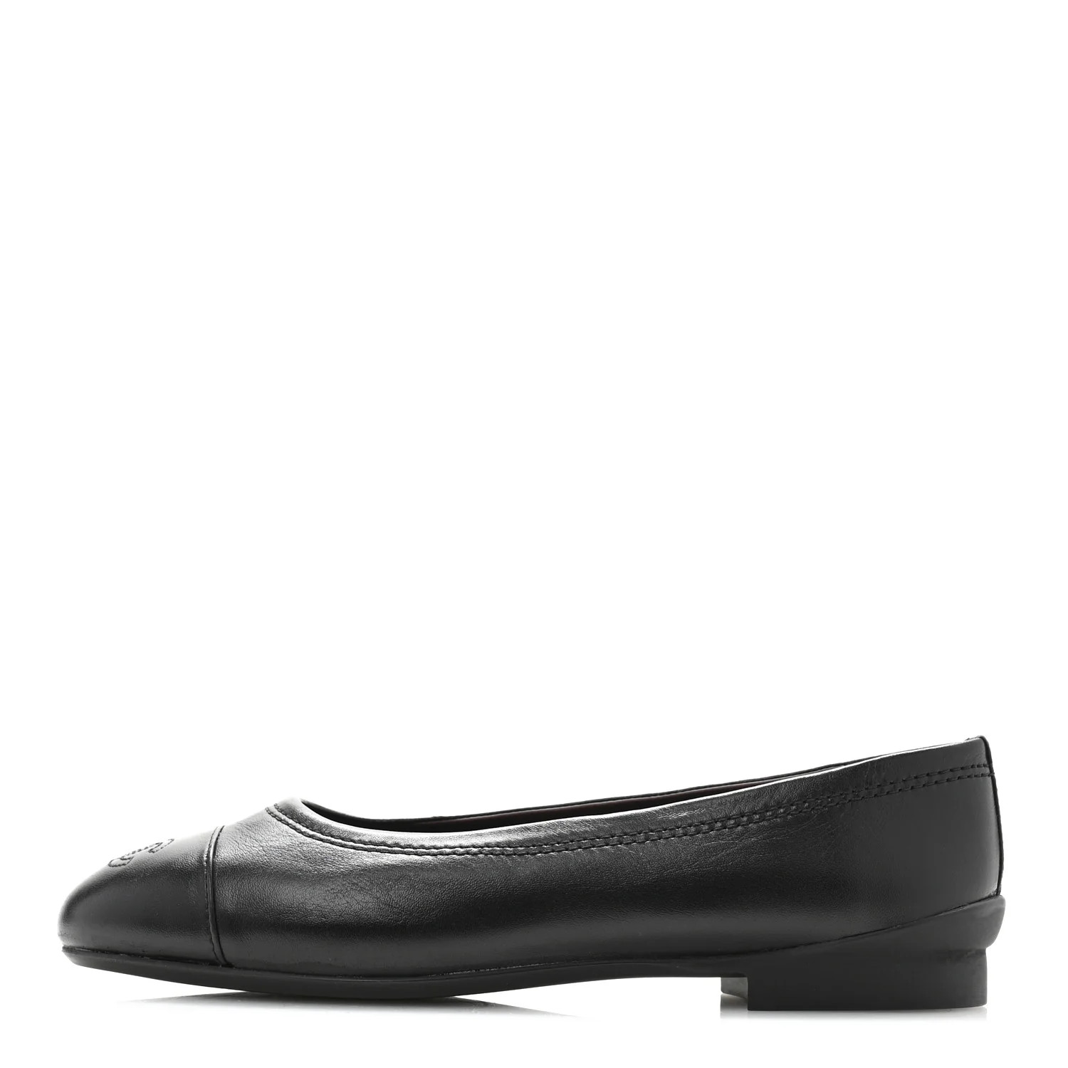 Lambskin Cap Toe CC Uniform Ballerina Flats 37.5 Black | FASHIONPHILE (US)