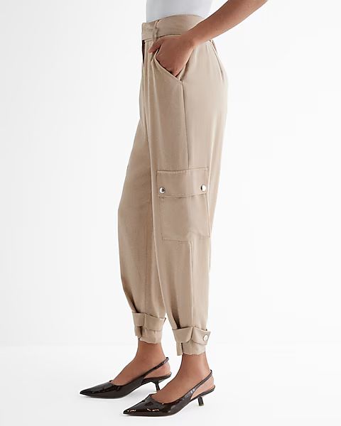 High Waisted Belted Cargo Joggers | Express (Pmt Risk)