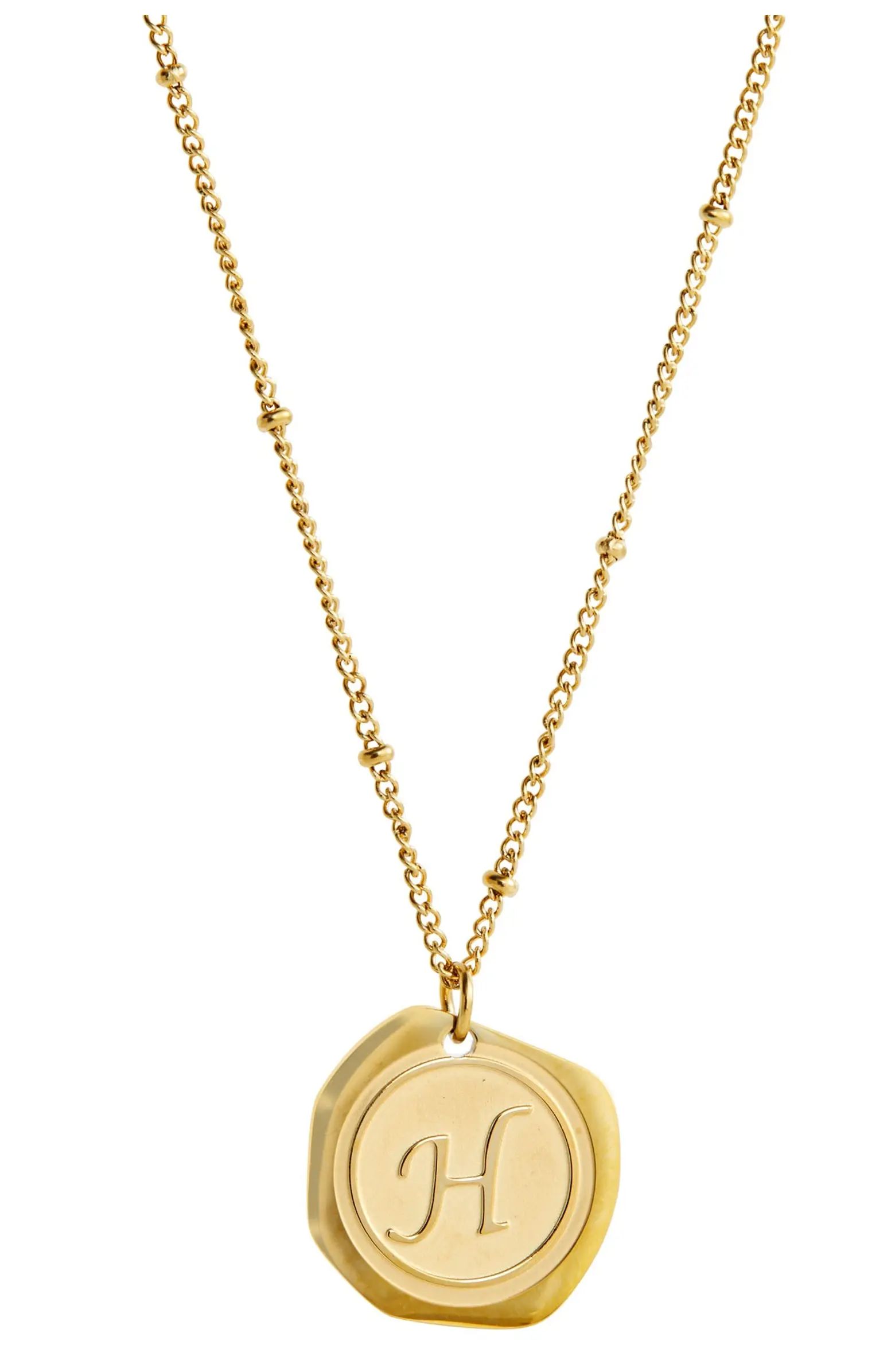 SAVVY CIE JEWELS 22K Yellow Gold Plated Stainless Steel Coin Initial Necklace | Nordstromrack | Nordstrom Rack
