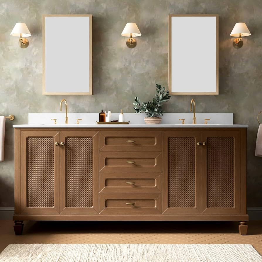 72 Inch Doule Sink Bathroom Vanity, Solid Wood Frame, Hickory | Amazon (US)