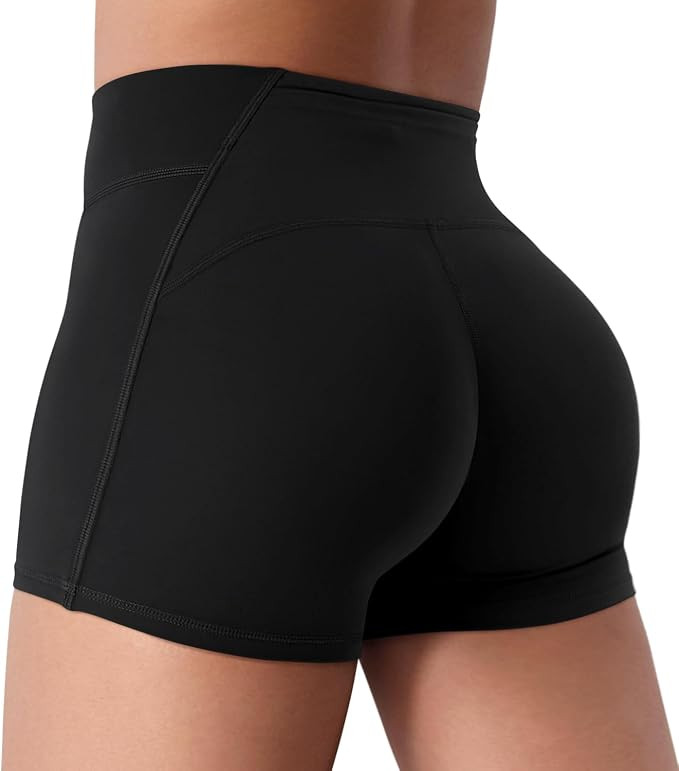 VOYJOY Biker Shorts Women Low Rise 3.6" No Front Seam Back Zipper Pocket | Short tights born to p... | Amazon (US)