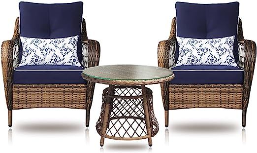N&V Wicker Patio Furniture Rattan Conversation Chairs Bistro Sets with Table & Cushions for Outdo... | Amazon (US)