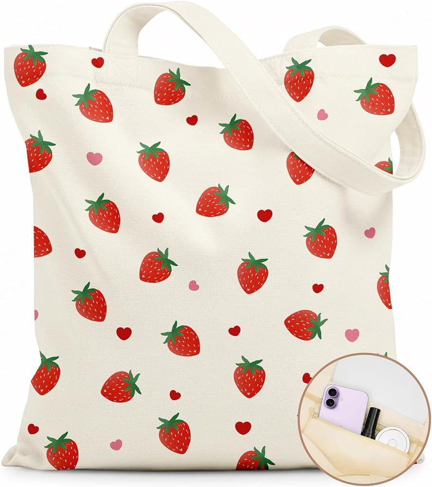 Canvas Tote Bag for Women – Aesthetic Canvas Bag with Zipper Cute Stylish Reusable Shoulder Tot... | Amazon (US)