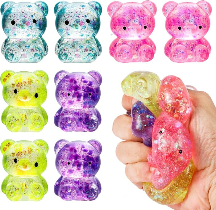 8 Pack Bear Squishy Toys, Glitter Colorful Sensory Stress Balls for Anxiety Relief, Squishy Balls... | Amazon (US)