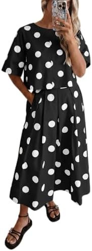Amazon.com: Tankaneo Womens Polka Dot 2 Piece Skirt Sets Summer Tie Back Tops Pleated Maxi Skirts... | Amazon (US)