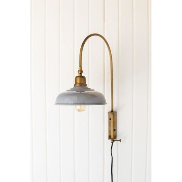 Antique Brass One-Light Wall Sconce with Grey Shade | Bellacor