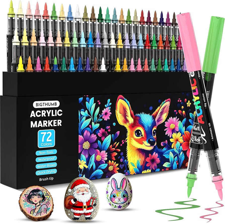 72 Colors Acrylic Paint Pens Markers, Brush Tip Automatic Ink Control Paint Markers for Rock Pain... | Amazon (US)