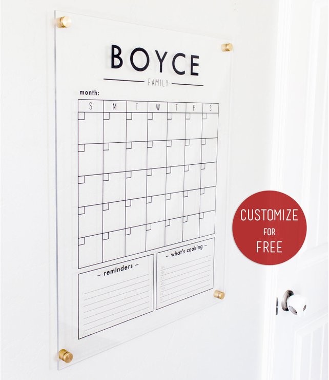 Dry Erase Calendar, Custom Acrylic Calendar - dry erase family calendar, 2018 Calendar, personalized | Etsy (US)