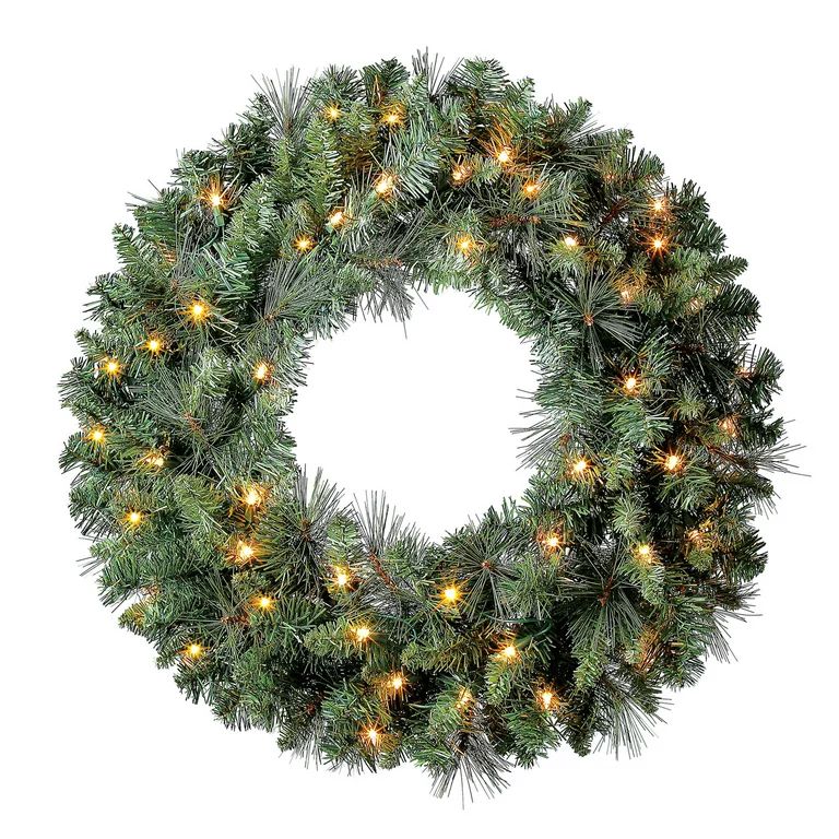 Holiday Time 24" Pre-Lit Scottsdale Pine Artificial Christmas Wreath, Clear Incandescent Lights -... | Walmart (US)