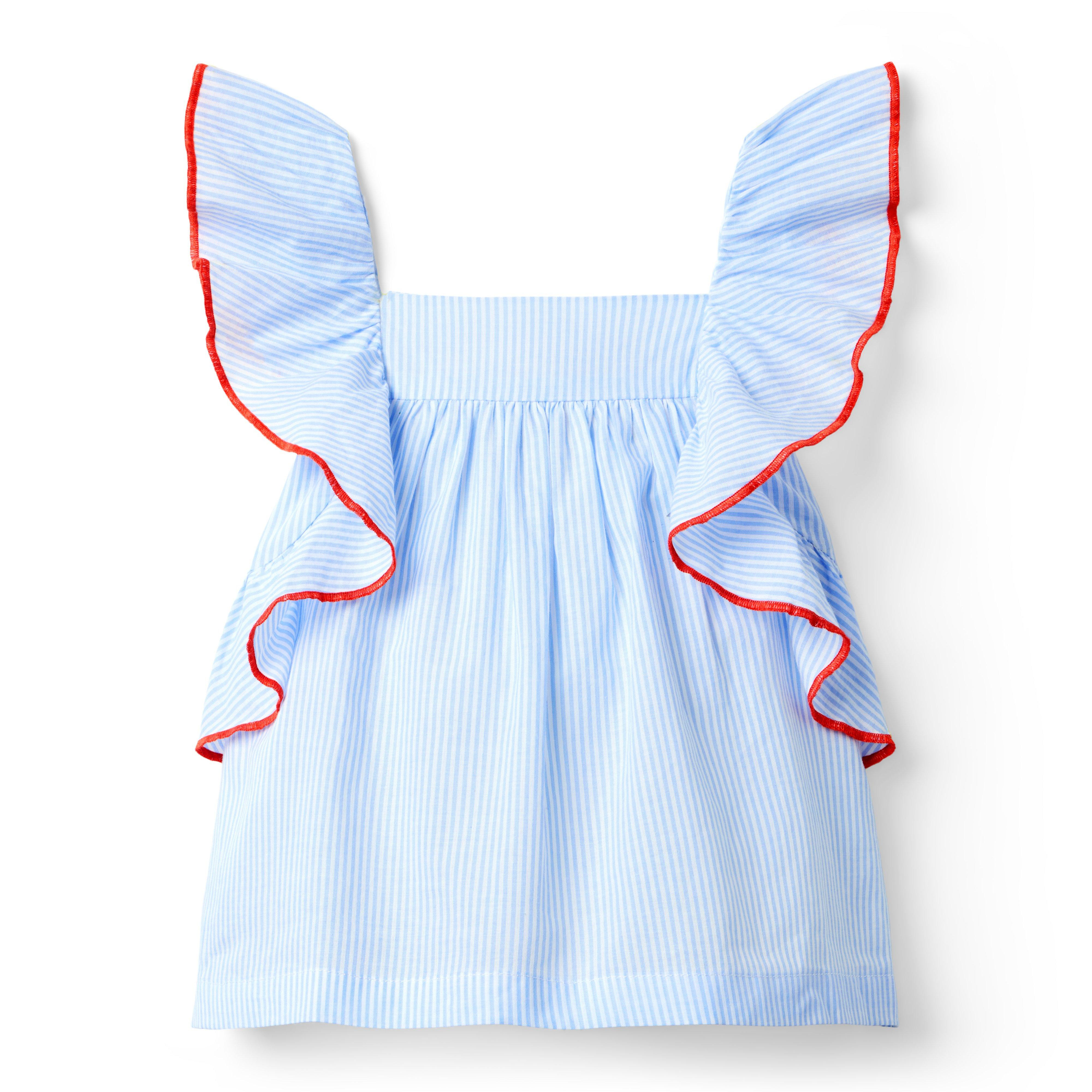 Janie and Jack | Striped Ruffle Top - Blue / 7 | Janie and Jack
