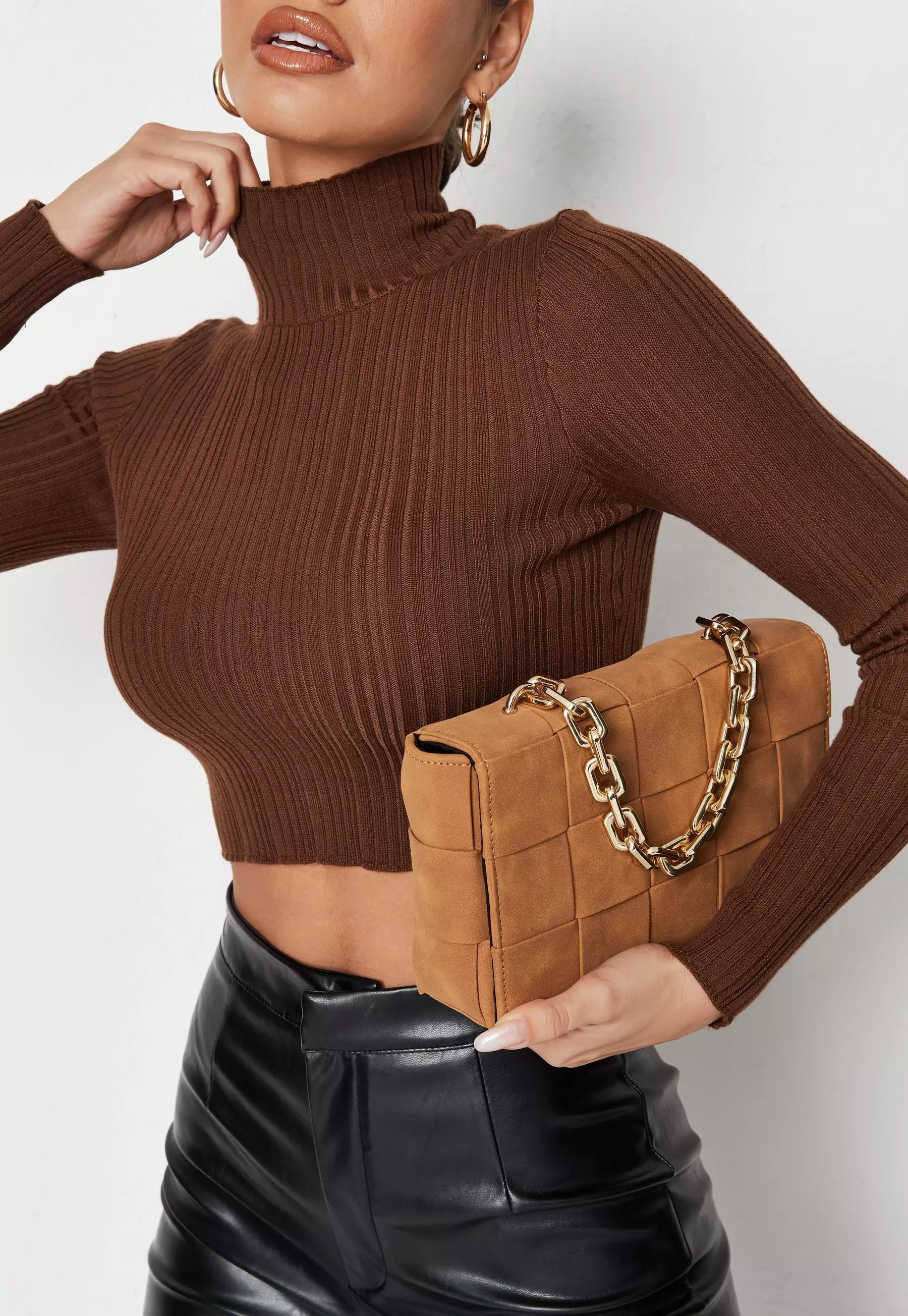 Missguided - Recycled Chocolate High Neck Knit Crop Top | Missguided (US & CA)