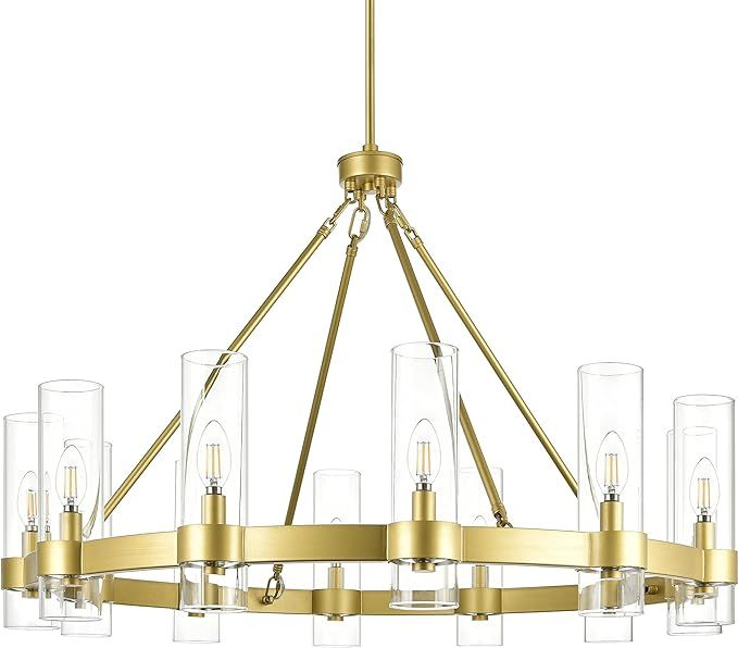 Linea di Liara Teramo Gold Chandelier Dining Room Light Fixture Large Wagon Wheel Chandelier Roun... | Amazon (US)