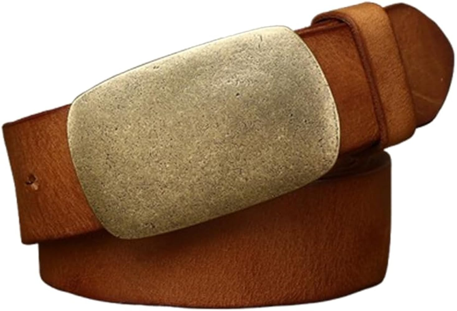 Distressed Snap Belt - 3.7cm Handcrafted Cowhide Leather Strap With Solid Brass Vintage Gold Buck... | Amazon (US)