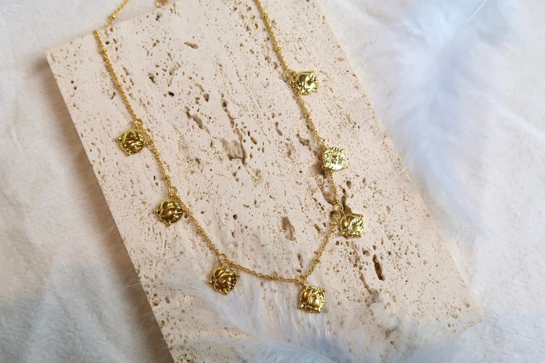 Dainty Disc Choker Necklace, 18K Gold Filled Ancient Stamp Charm Necklace, Stacking Necklace, the... | Etsy (US)