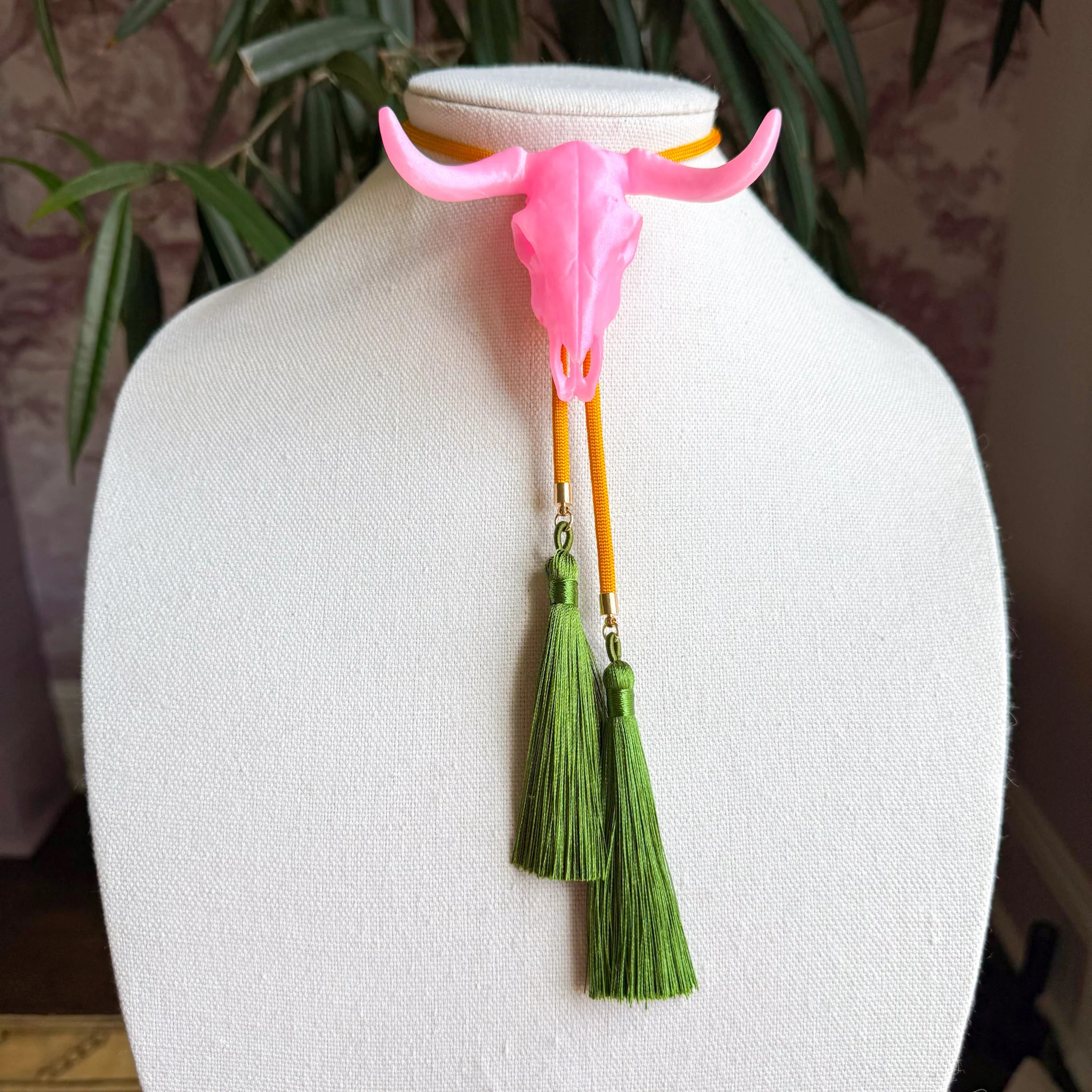 Longhorn Bolo Stardust Pink with Golden Yellow & Olive | Rahya Jewelry Design