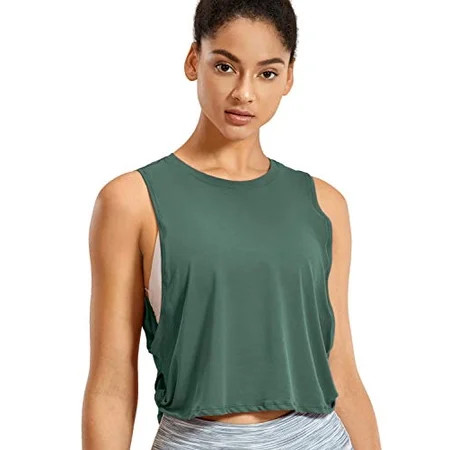 CRZ YOGA Women's Pima Cotton Workout Tank Crop Sports Shirt Sleeveless Yoga Running Tops Graphite Gr | Walmart (US)