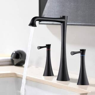 Magic Home 8 in. Widespread Double Handle High Arc Bathroom Faucet with Pop Up Sink Drain Kit in ... | The Home Depot