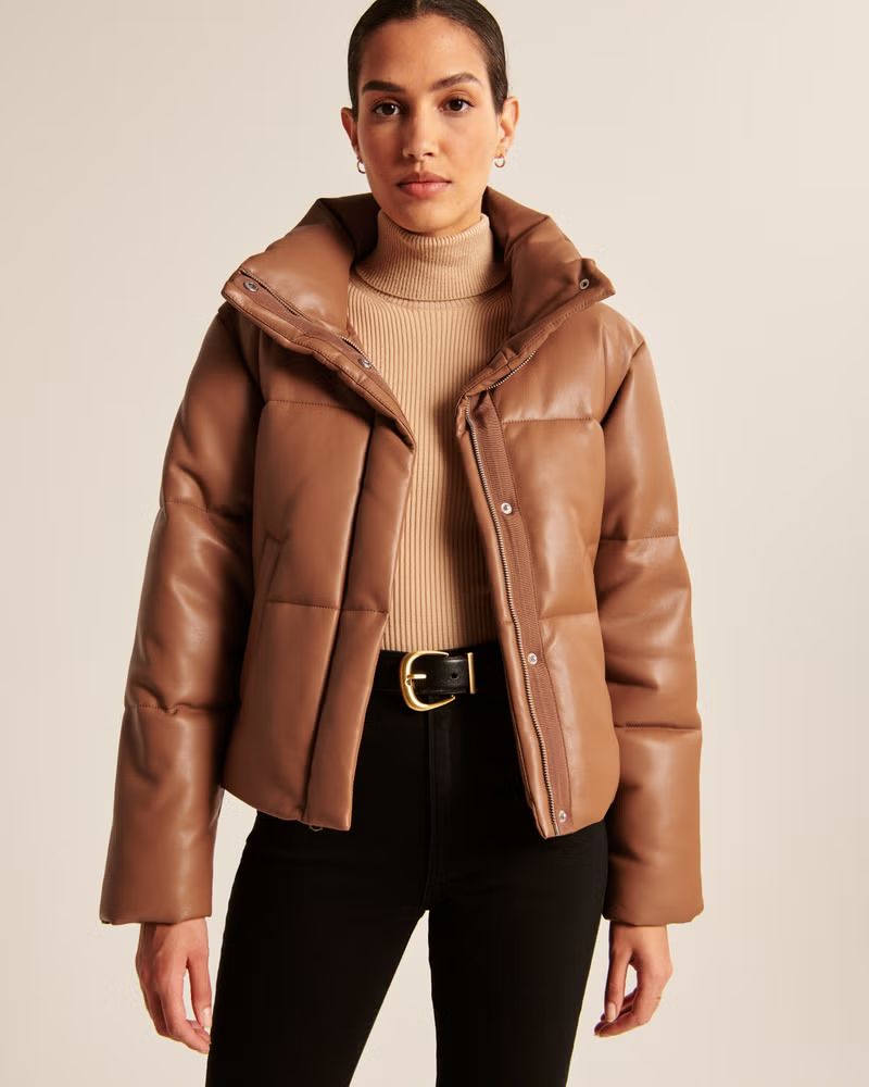 Women's A&F Vegan Leather Mini Puffer | Women's Coats & Jackets | Abercrombie.com | Abercrombie & Fitch (US)