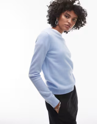 Mango cashmere round neck jumper in light blue | ASOS (Global)