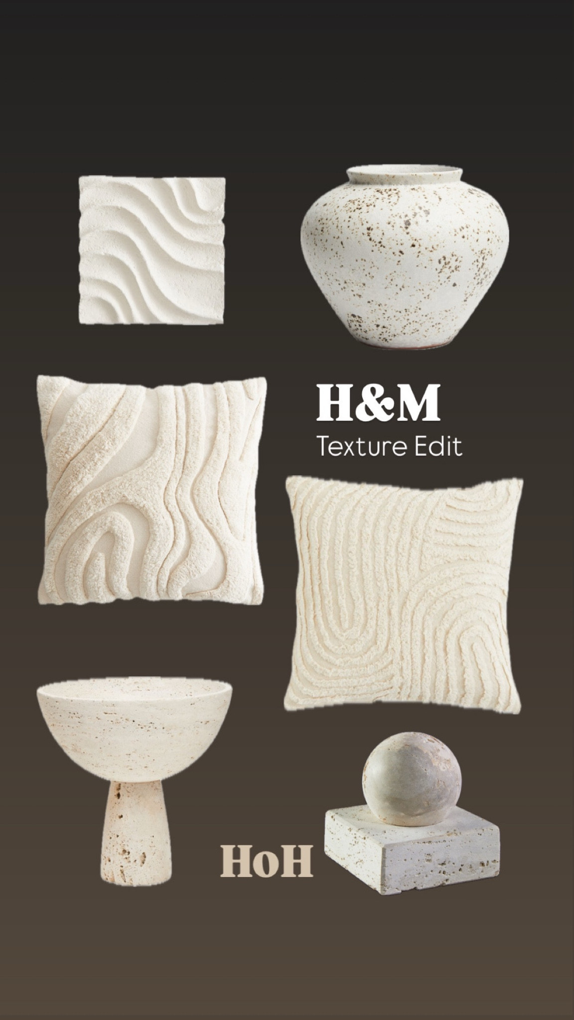 Texture

I use fabric and object textures to create interest with neutral decor. 

Cushions, travertine sculptures, textured art, textured vase, neutral decor styles, H&M home decor 

#LTKeurope #LTKuk #LTKhome