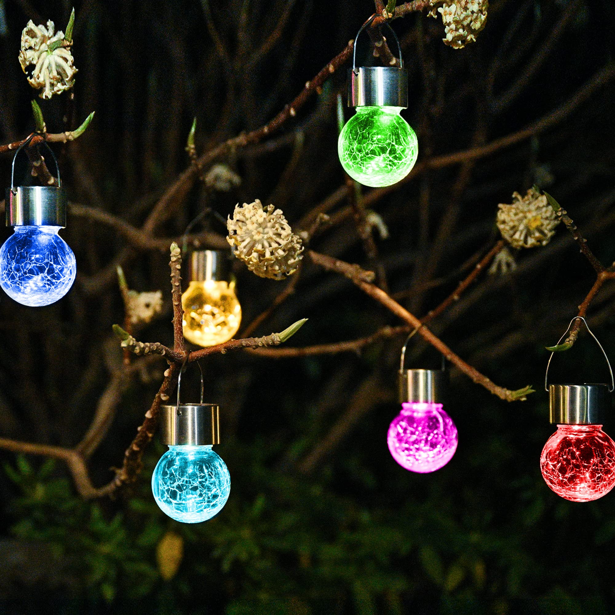 Solpex Hanging Solar Lights Outdoor, 8 Pack Decorative Cracked Glass Ball Light, Solar Powered Wa... | Amazon (US)