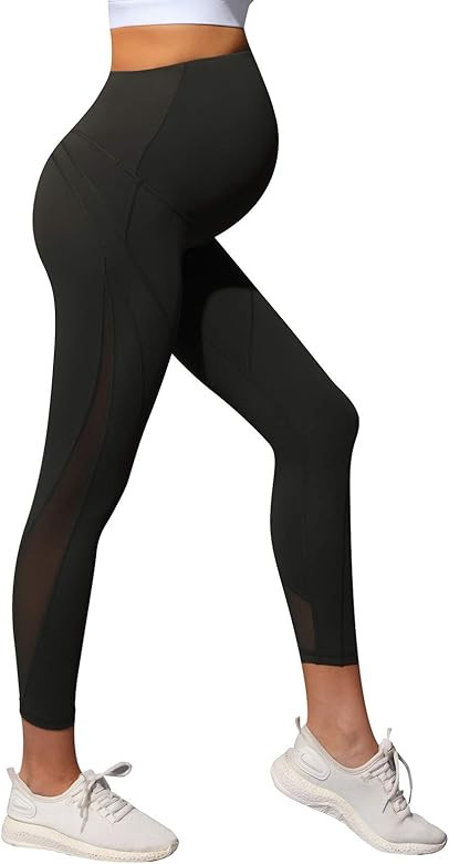 Women Maternity High Waist 7/8 Leggings Yoga Pants Mesh Yoga Sweatpants Black S at Amazon Women... | Amazon (US)