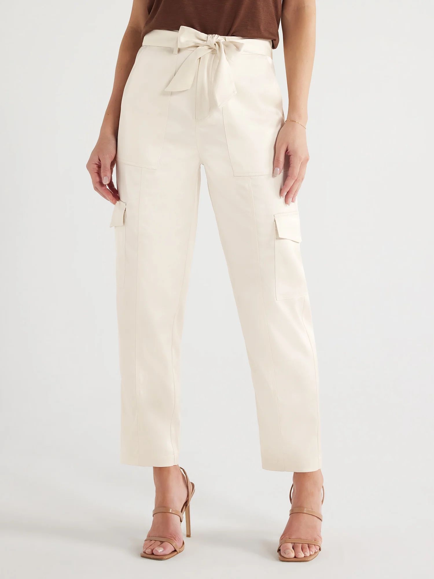Sofia Jeans Women's Tapered High Rise Satin Cargo Pants, 27" Inseam, Sizes 0-18 - Walmart.com | Walmart (US)