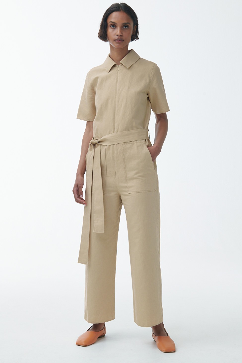 LINEN-MIX BELTED WIDE LEG JUMPSUIT | COS (US)