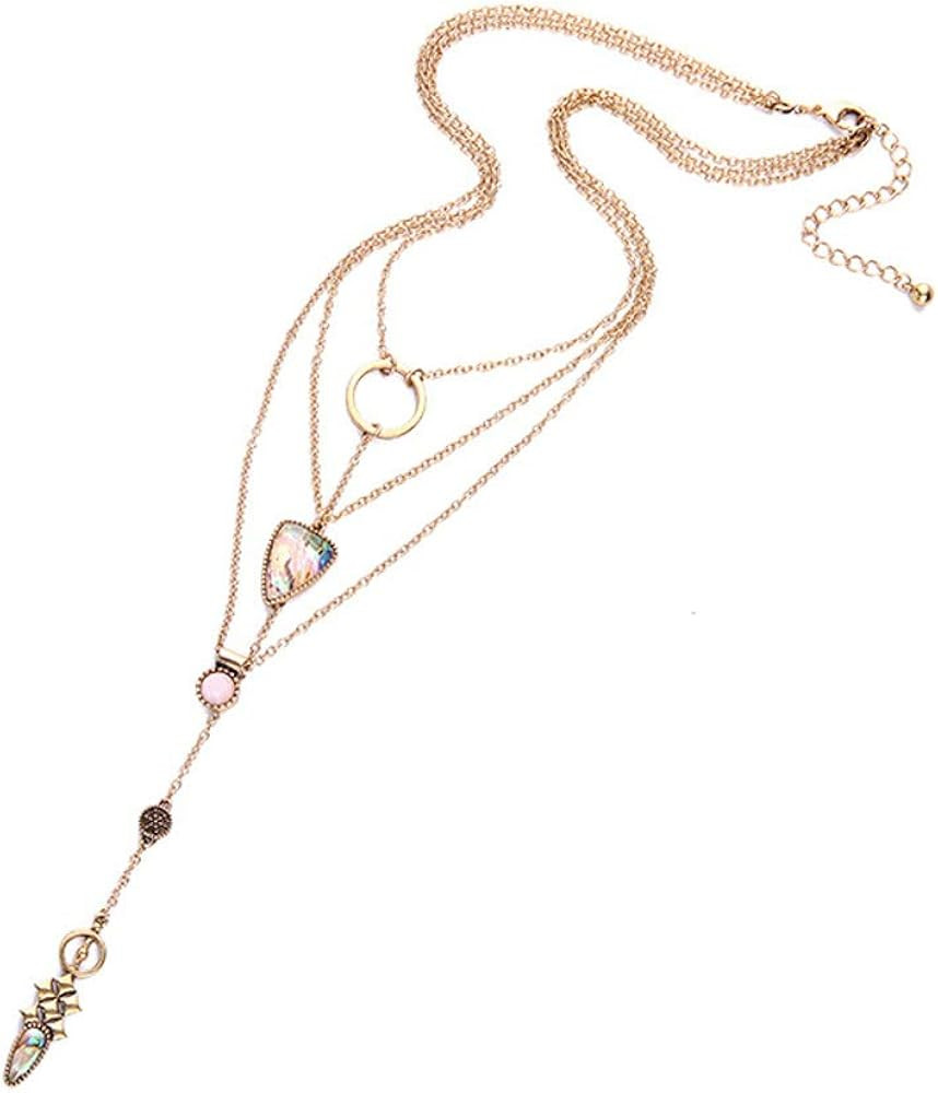 Exquisite Sequins Multilayer Pendant Necklace Multi-Layer Bar Pendant Necklace Long Choker Neckla... | Amazon (US)