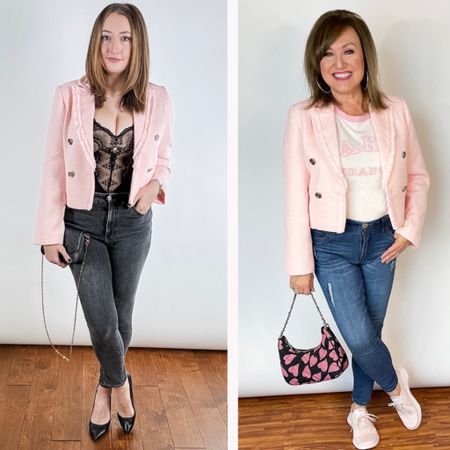 Our last in the series of this edition of “How to Wear it at Any Age” Valentine’s Day outfits. We love this pink blazer - it’s perfect for date night, like Jen is wearing. It’s also great for a more casual look that Dianne is wearing! Both styles work - at any age!

#LTKfindsunder50 #LTKstyletip #LTKfindsunder100
