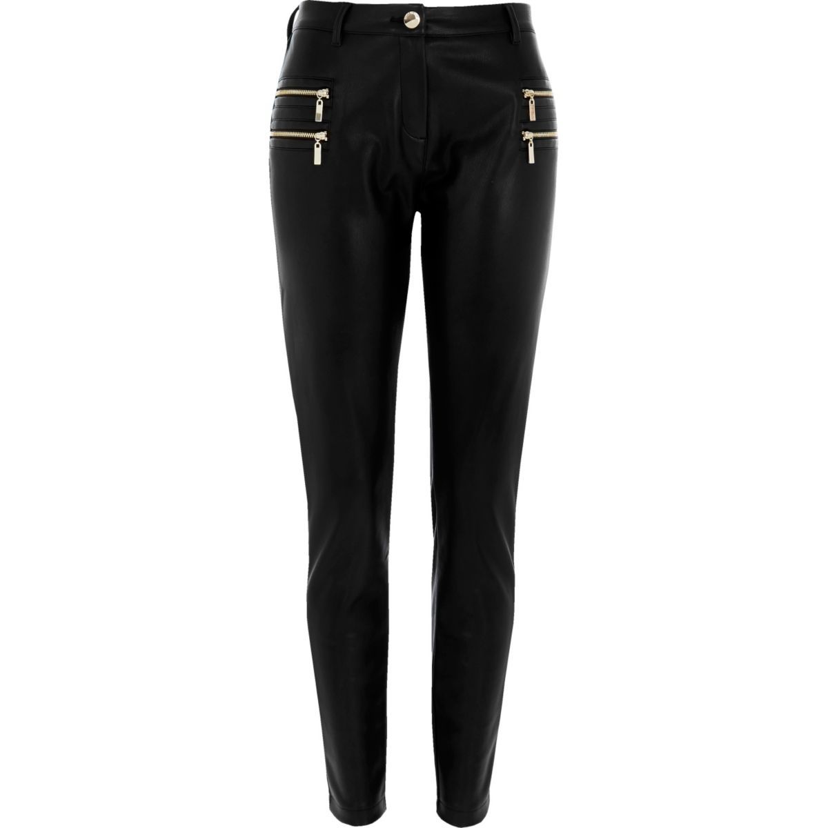 River Island Womens Black zip detail super skinny trousers | River Island (UK & IE)