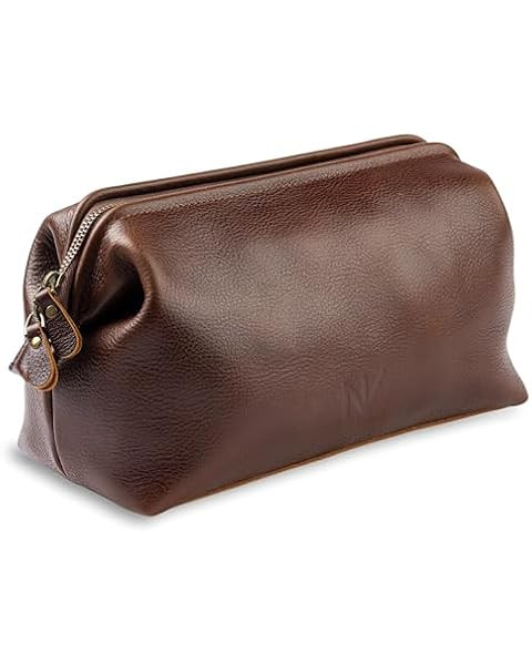 Time Resistance Leather Toiletry Bag Cosmetic Case Italian Classy Dopp Kit | Amazon (US)