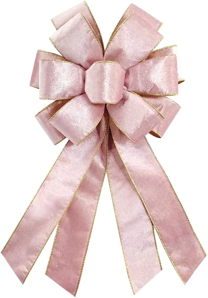 Large Christmas Bow for Wreath 20 * 11inch Vintage Aqua Pink Wreath Bow Pink Velvet Tree Topper O... | Amazon (US)